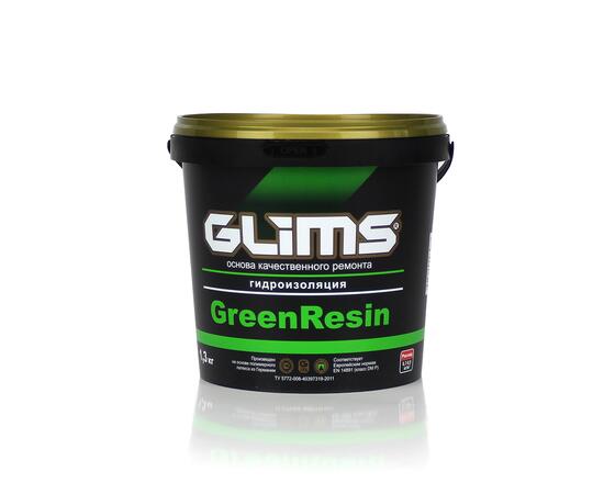 Гидроизоляция эластичная GLIMS GreenResin на водной основе 1,3кг, Цвет: зеленый, Вес, кг: 1,3